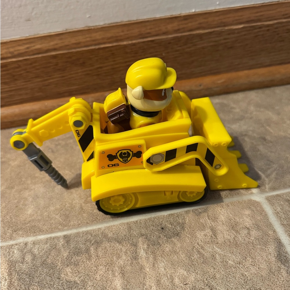 Paw Patrol Rubble Bulldozer vehicle with collectible figure